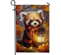 Bandiera da giardino autunnale con panda rosso, graziosa lanterna che trasporta orso autunnale, decorazione per la casa, bandiera decorativa da cortile su entrambi i lati, per decorazione stagionale