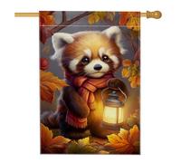 Bandiera da giardino autunnale con panda rosso, graziosa lanterna che trasporta orso autunnale, decorazione per la casa, bandiera decorativa da cortile su entrambi i lati, per decorazione stagionale