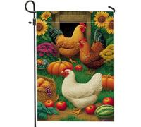 Bandiera da giardino autunnale con polli e verdure colorate, striscione decorativo per la casa, bandiera per prato in cotone su entrambi i lati, decorazione per esterni, 30,5 x 45,7 cm