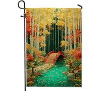 Bandiera da giardino autunnale con ponte rosso, striscione decorativo per esterni con foglie autunnali, bandiera da giardino in tessuto su entrambi i lati, perfetta per la decorazione della casa e del