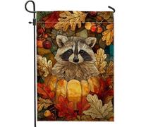 Bandiera da giardino autunnale con procione, decorazione per esterni, bandiera autunnale in iuta su entrambi i lati, per decorazione stagionale del prato, 30,5 x 45,7 cm