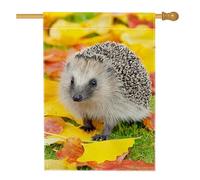 Bandiera da giardino autunnale con riccio, foglie gialle con simpatici animali, decorazione per esterni, striscione in iuta su entrambi i lati per decorazione autunnale del prato, 71 x 101 cm