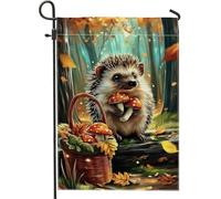 Bandiera da giardino autunnale con riccio, graziosa decorazione autunnale con funghi, striscione a doppio lato per cortile per il Ringraziamento, decorazione per prato all'aperto, 30,5 x 45,7 cm