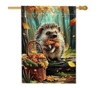 Bandiera da giardino autunnale con riccio, graziosa decorazione autunnale con funghi, striscione a doppia faccia per cortile per il Ringraziamento, decorazione per prato all'aperto, 71 x 101 cm