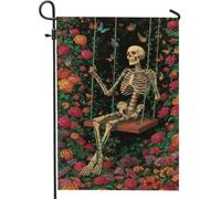 Bandiera da giardino autunnale con scheletro floreale, rose colorate e farfalle, striscione decorativo per esterni, decorazione per prato su entrambi i lati, per Halloween, Ringraziamento, 30,5 x 45,7