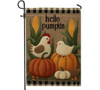 Bandiera da giardino autunnale con scritta "Hello Pumpkin", decorazione rustica autunnale con polli e zucche, decorazione da giardino su entrambi i lati, 30,5 x 45,7 cm