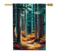 Bandiera da giardino autunnale con sentieri forestali, vivaci alberi colorati, decorazione per esterni, striscione in iuta su entrambi i lati per decorazione autunnale, 71 x 101 cm