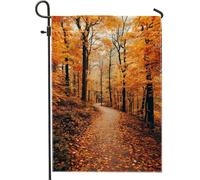 Bandiera da giardino autunnale con sentiero forestale, foglie arancioni, decorazione per la casa, bandiera su entrambi i lati, decorazione stagionale per esterni, 30,5 x 45,7 cm