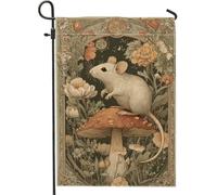 Bandiera da giardino autunnale con topi e funghi, bandiera floreale marrone per la casa, bandiera da cortile in iuta su entrambi i lati, decorazione per prato all'aperto per feste autunnali del