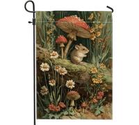 Bandiera da giardino autunnale con topi e funghi, striscione vintage della foresta, bandiera da cortile in tessuto su entrambi i lati, per decorazione esterna del prato, 30,5 x 45,7 cm
