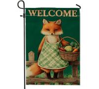 Bandiera da giardino autunnale con volpe, arancione con volpe carina con frutta in iuta, decorazione stagionale per esterni per la decorazione della casa autunnale, 30,5 x 45,7 cm
