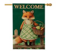Bandiera da giardino autunnale con volpe, arancione con volpe carina con frutta in iuta, decorazione stagionale per esterni per la decorazione della casa autunnale, 71 x 101 cm