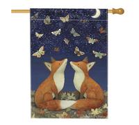 Bandiera da giardino autunnale con volpi e farfalle, decorazione notturna con creature del bosco arancione, bandiera da giardino in iuta su entrambi i lati, decorazione per esterni, 71 x 101 cm