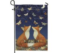 Bandiera da giardino autunnale con volpi e farfalle, decorazione notturna con creature del bosco arancione, bandiera da giardino in iuta su entrambi i lati, decorazione per prato da esterni, 30,5 x