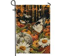 Bandiera da giardino autunnale con zucca e farfalla, bandiera floreale arancione per la casa, bandiera su entrambi i lati in iuta per cortile, decorazione stagionale per esterni, 30,5 x 45,7 cm