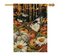 Bandiera da giardino autunnale con zucca e farfalla, bandiera floreale arancione per la casa, bandiera su entrambi i lati in iuta per cortile, decorazione stagionale per esterni, 71 x 101 cm