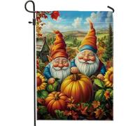 Bandiera da giardino autunnale con zucca e gnomo per esterni, bandiere da cortile, doppia faccia decorazione per la casa per vacanze banner per prato 30,5 x 45,7 cm