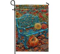 Bandiera da giardino autunnale con zucche blu, decorazione per esterni con panchina floreale colorata, striscione per prato su entrambi i lati, per la decorazione della casa autunnale, 30,5 x 45,7 cm