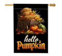 Bandiera da giardino autunnale, decorazione con zucca nera Hello con balle di fieno e mais, decorazione autunnale su entrambi i lati per esterni per casa e prato, 71 x 101 cm
