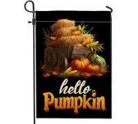 Bandiera da giardino autunnale, decorazione con zucca nera Hello con balle di fieno e mais, decorazione autunnale su entrambi i lati per esterni per casa e prato 30,5 x 45,7 cm