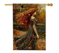 Bandiera da giardino autunnale della foresta incantata, foglie di fata arancione donna decorazione per la casa da giardino, bandiera da giardino in iuta su entrambi i lati, decorazione stagionale per