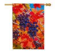 Bandiera da giardino autunnale della vite della vendemmia, striscione decorativo con foglie rosse autunnali e uva viola, decorazione per prato esterno su entrambi i lati, decorazione stagionale per la