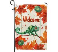 Bandiera da giardino autunnale di benvenuto, decorazione per esterni con camaleonti e foglie colorate, striscione in iuta su entrambi i lati, per decorazioni autunnali e celebrazioni festive, 30,5 x