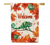 Bandiera da giardino autunnale di benvenuto, decorazione per esterni con camaleonti e foglie colorate, striscione in iuta su entrambi i lati, per decorazioni autunnali e celebrazioni festive, 71 x 101