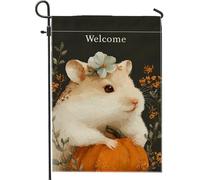 Bandiera da giardino autunnale di benvenuto, grazioso criceto con zucca, decorazione da giardino, decorazione da giardino su entrambi i lati, 30,5 x 45,7 cm