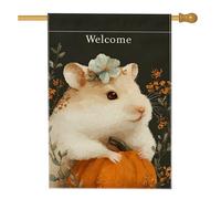 Bandiera da giardino autunnale di benvenuto, grazioso criceto e zucca, decorazione da giardino, decorazione da giardino su entrambi i lati, in iuta da esterni, 71 x 101 cm