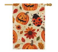 Bandiera da giardino autunnale di Halloween, arancione zucca coccinella floreale decorazione per la casa, bandiera da cortile in iuta su entrambi i lati, decorazione stagionale per esterni 71 x 101 cm
