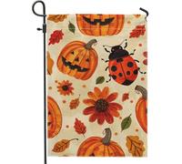 Bandiera da giardino autunnale di Halloween, arancione zucca coccinella floreale decorazione per la casa, bandiera da giardino in iuta su entrambi i lati, decorazione stagionale per esterni, 30,5 x