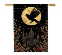 Bandiera da giardino autunnale di Halloween, bandiera decorativa floreale con corvo nero e luna, bandiera su entrambi i lati per decorazione esterna del prato 71 x 101 cm