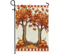 Bandiera da giardino autunnale di Halloween, foglie d'arancio, zucche, decorazione esterna, bandiera da cortile in cotone double face, decorazione per le vacanze, casa, autunno, giorno del