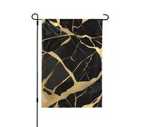 Bandiera da giardino autunnale dorata con texture in marmo nero su entrambi i lati, decorazione stagionale durevole per la decorazione del portico anteriore del cortile