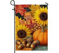 Bandiera da giardino autunnale e autunnale, decorazione a forma di girasole, zucca arancione, striscione per esterni su entrambi i lati per il Ringraziamento, decorazione stagionale per prato, 30,5 x