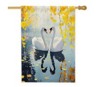 Bandiera da giardino autunnale, elegante cigni bianchi con foglie gialle, decorazione per la casa e il giardino, bandiera artistica su entrambi i lati, decorazione stagionale per esterni, 71 x 101 cm