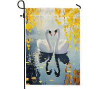 Bandiera da giardino autunnale, elegante cigni bianchi con foglie gialle, decorazione per la casa e il giardino, bandiera artistica su entrambi i lati, decorazione stagionale per esterni, 30,5 x 45,7