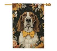 Bandiera da giardino autunnale floreale per cani, con papillon giallo, beagle ritratto decorativo, bandiera a doppio lato, decorazione per giardino, feste, feste, prato, 71 x 101 cm
