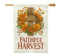 Bandiera da giardino autunnale, ghirlanda floreale arancione con croce decorativa per esterni, bandiera in iuta su entrambi i lati, decorazione per prato del Ringraziamento, 71 x 101 cm