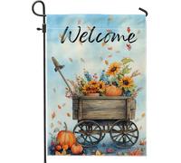 Bandiera da giardino autunnale, girasoli di benvenuto blu e zucche, decorazione per esterni, striscione in iuta su entrambi i lati per decorazione autunnale del prato 30,5 x 45,7 cm