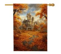 Bandiera da giardino autunnale gotica con foglie autunnali arancioni, striscione decorativo per esterni, bandiera in iuta su entrambi i lati, decorazione per prato a tema Halloween, 71 x 101 cm