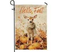 Bandiera da giardino autunnale, grazioso cerbiatto con zucca e foglie, decorazione autunnale su entrambi i lati per prato e casa, decorazione per feste stagionali, 30,5 x 45,7 cm
