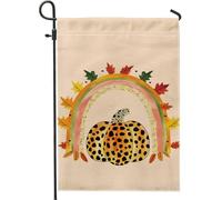 Bandiera da giardino autunnale leopardo, cuore, zucca, foglie arancioni e verdi, decorazione da giardino, bandiere da giardino, double face, tela di iuta, decorazione esterna, 30,5 x 45,7 cm