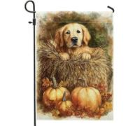 Bandiera da giardino autunnale per cani, cucciolo di golden retriever con zucche e foglie, striscione decorativo per la casa, in iuta su entrambi i lati, decorazione per prato all'aperto, 30,5 x 45,7
