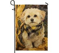Bandiera da giardino autunnale per cani, cucciolo giallo con sciarpa, striscione decorativo per la casa, bandiera da cortile in iuta su entrambi i lati, per decorazione autunnale all'aperto, 30,5 x