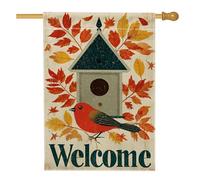 Bandiera da giardino autunnale per casetta degli uccelli, striscione di benvenuto colorato con foglie autunnali arancioni, decorazione autunnale stagionale su entrambi i lati, decorazione per prato
