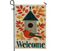 Bandiera da giardino autunnale per casetta degli uccelli, striscione di benvenuto colorato con foglie autunnali arancioni, decorazione autunnale stagionale su entrambi i lati, decorazione per prato
