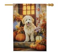 Bandiera da giardino autunnale per il raccolto, accogliente striscione decorativo per esterni con cuccioli color crema, decorazione stagionale per la casa per il Ringraziamento, bandiera autunnale da