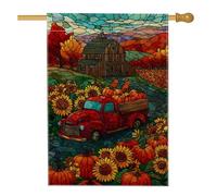 Bandiera da giardino autunnale per il raccolto, decorazione per esterni con camion rustico rosso, zucca e girasole, decorazione per la casa autunnale su entrambi i lati, decorazione stagionale per